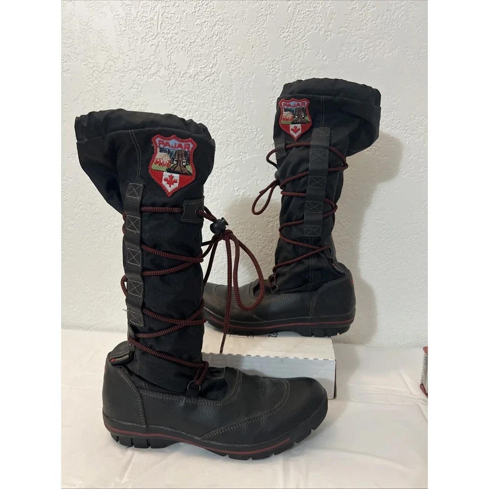 PAJAR Waterproof Grip Tall Winter Lined Lace Up Womens Sz 7 7.5 Black Red EU‎ 38